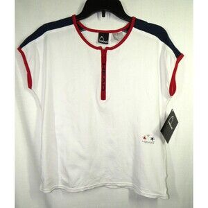 Vintage Head Sportswear Quarter Zip White Blue Red Tee Size Large